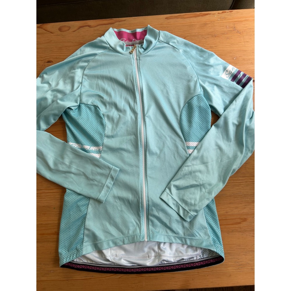 Santic Womens Cycling Jersey Long Sleeve Blue Full Zip Bike Top Size M Pastel